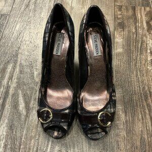 Steve Madden Plaid Peep Toe Heels with Buckle Size 10